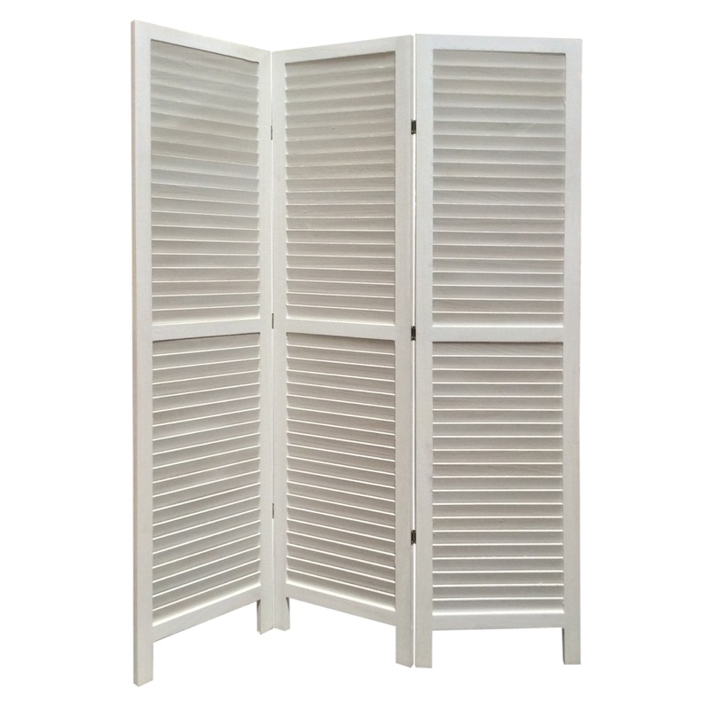 3 Panel Foldable Wooden Shutter Screen With Straight Legs, White By Benzara