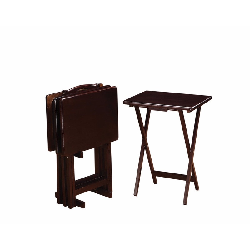 5 Piece Rectangular Wooden Tray Table Set, Brown  By Benzara