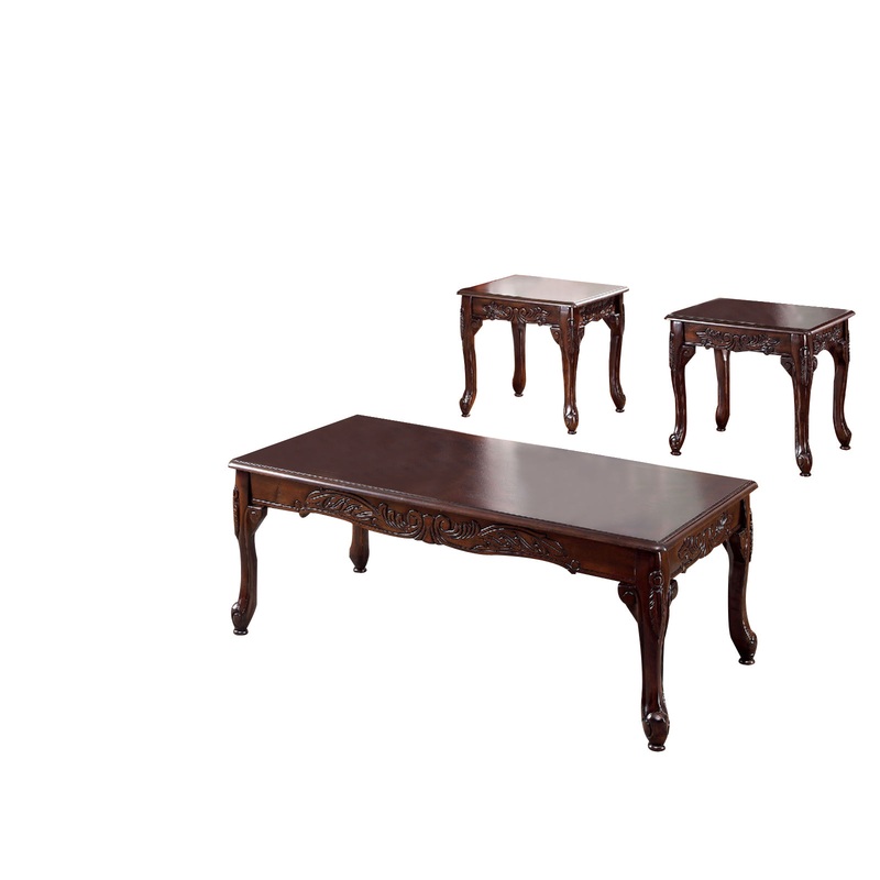 Cheshire Traditional 3 Piece Table Set, Cherry Finish By Benzara