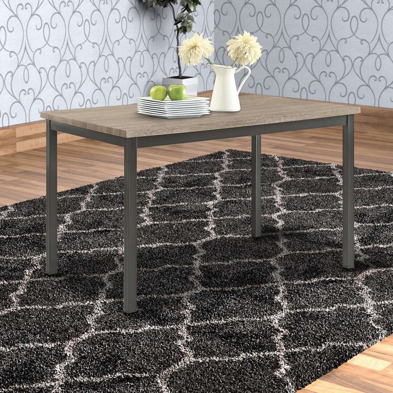 Contemporary Metal Dining Table With Wooden Top, Gray & Black  By Benzara