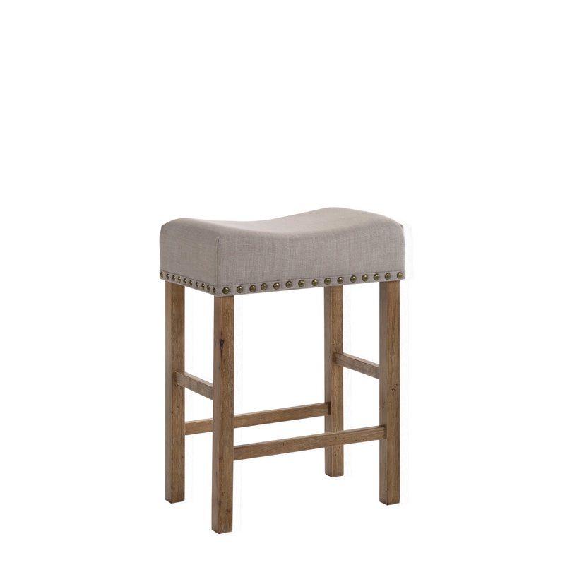 Fabric Upholstered Wooden Counter Height Stool,Set Of 2,Brown And Gray By Benzara