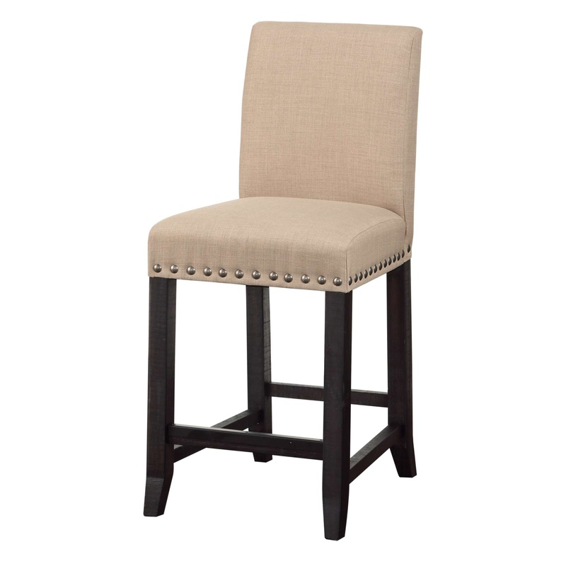Fabric Upholstered Wooden Counter Height Stool With Nail Head Trim, Set Of 2,  Brown By Benzara