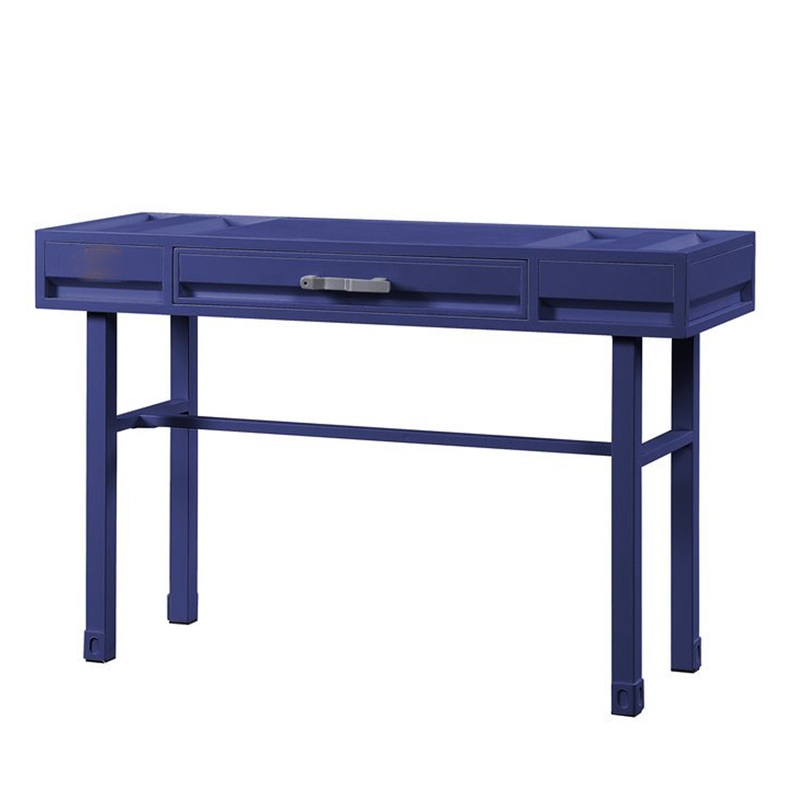 Industrial Style Metal And Wood 1 Drawer Vanity Desk, Blue By Benzara