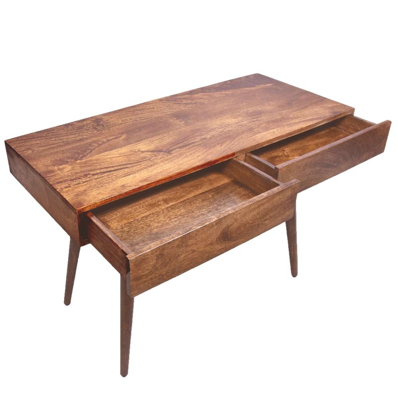 Mango Wood Writing Desk With Two Drawers And Tapered Legs, Brown By Benzara