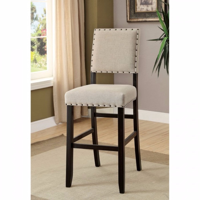Sania Ii Rustic Bar Chair In Ivory Linen, Black Set Of 2  By Benzara