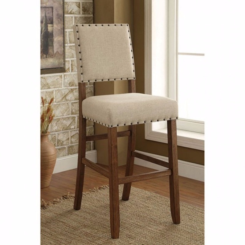 Sania Rustic Bar Chair In Ivory Linen, Set Of 2  By Benzara