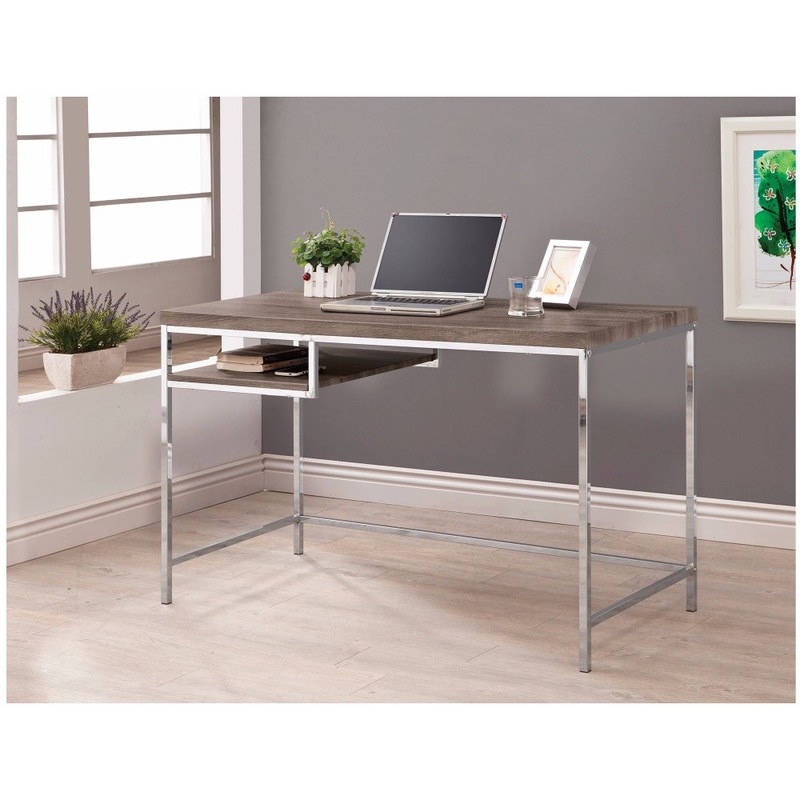 Sleek And Elegant Writing Desk With Shelf, Gray  By Benzara