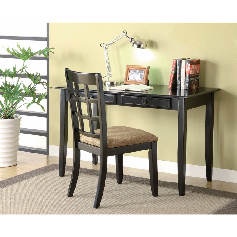 Sturdy 2 Piece Wooden Desk Set, Black  By Benzara