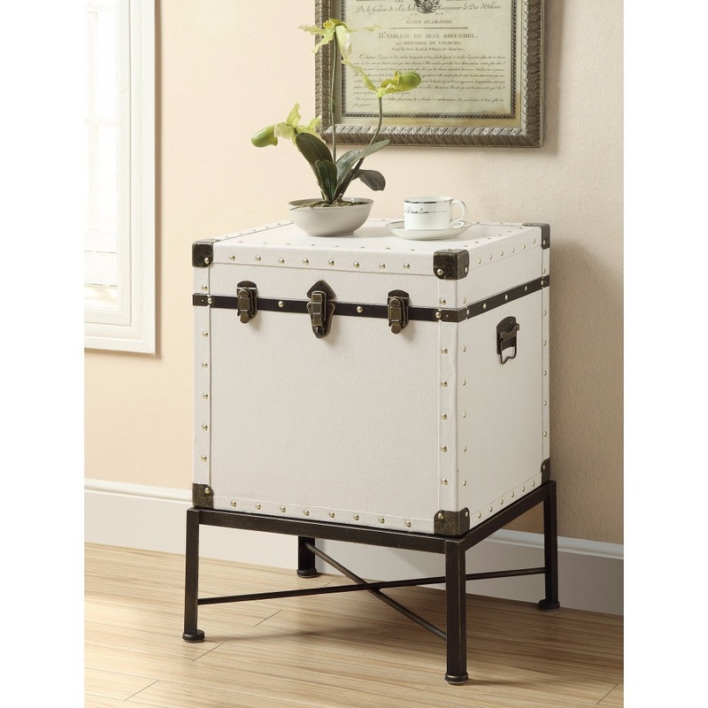Trendy Trunk Style Accent Side Table, White  By Benzara