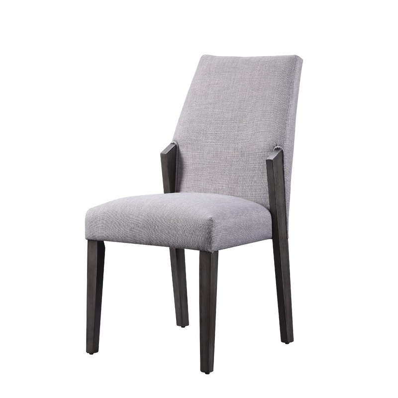 Wood And Fabric Upholstered Dining Chairs, Set Of 2, Gray And Black By Benzara