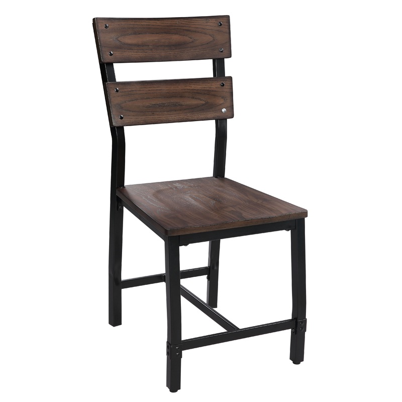 Wood And Metal Dining Side Chairs, Set Of 2, Brown And Black By Benzara