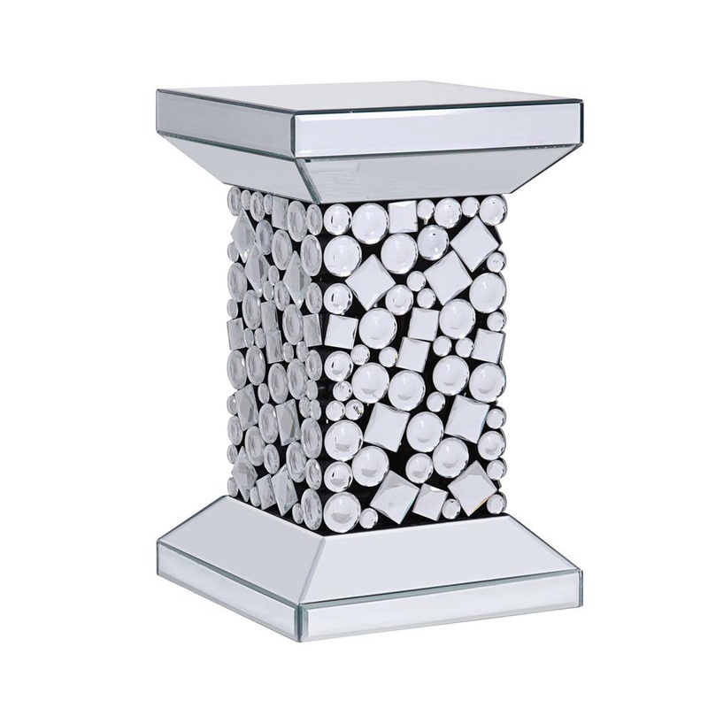 Wood And Mirror End Table With One Shelf, Clear And Black By Benzara