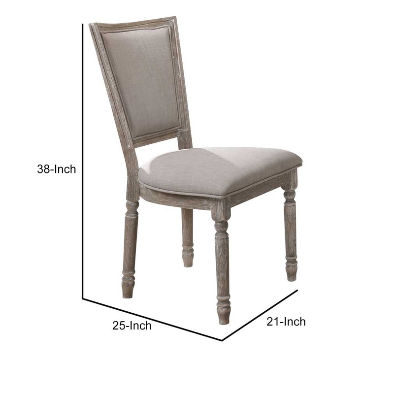 Wooden Chair With Fabric Upholstered Seating, Set Of 2, Gray And Brown By Benzara