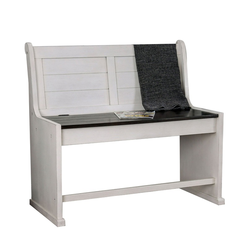 Wooden Counter Height Bench With Lift Top Seat, White And Black By Benzara