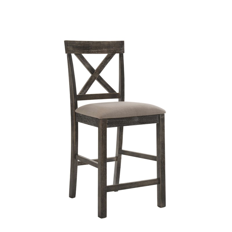 Wooden Counter Height Chair With X Shaped Backrest And Built In Footrest, Set Of 2, Gray By Benzara