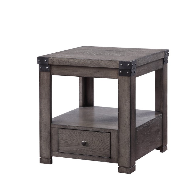 Wooden End Table With Open Bottom Shelf And One Drawer, Gray By Benzara