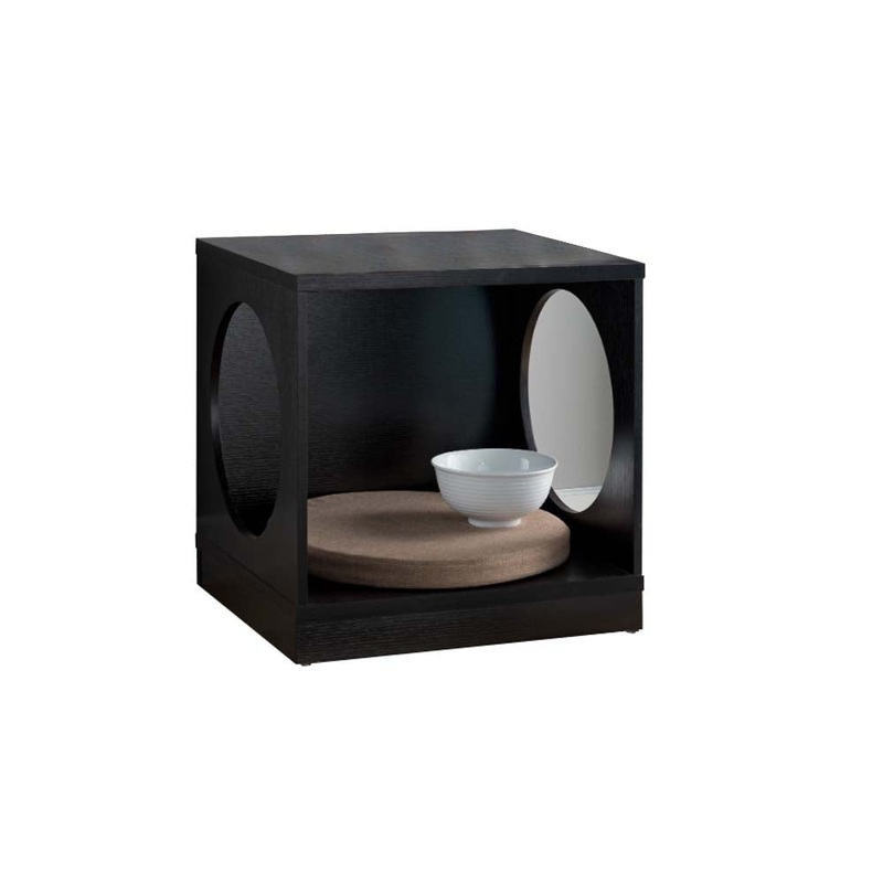 Wooden Pet End Table With Flat Base And Cutout Design On Sides, Black By Benzara