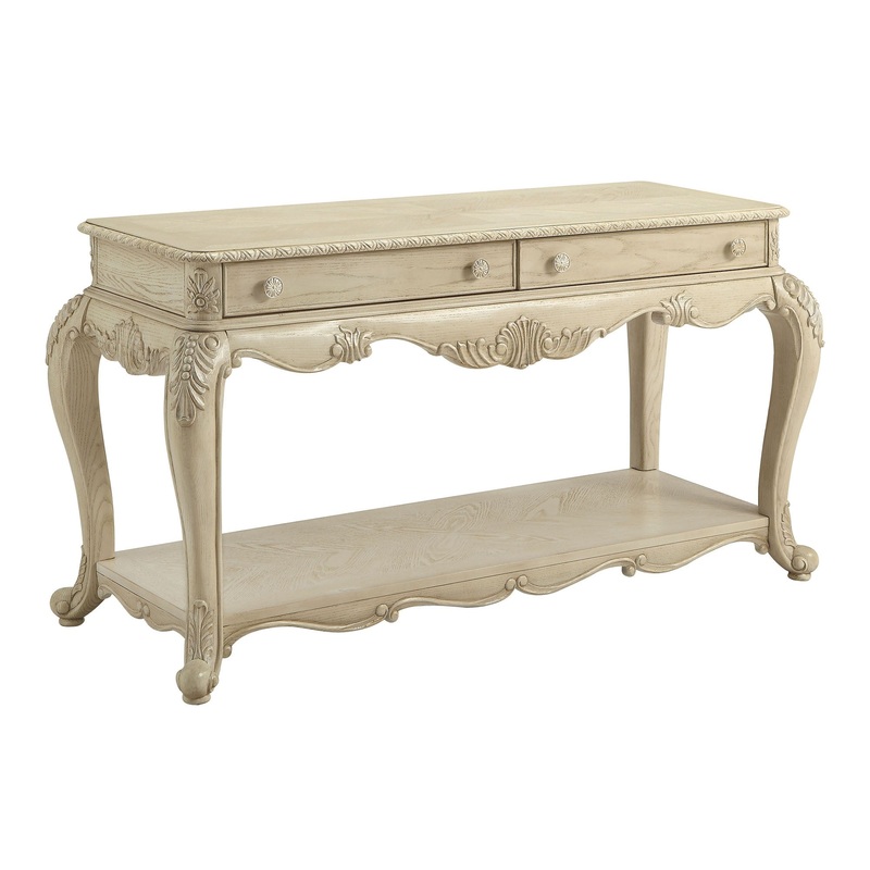30 Inch 2 Drawer Console Table With Bottom Shelf, Antique White By Benzara