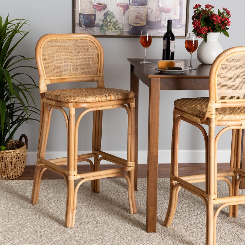 Baxton Studio bali & pari Adrena Modern Bohemian Natural Brown Rattan Bar Stool