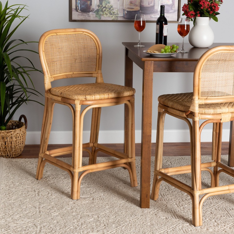 Baxton Studio bali & pari Adrena Modern Bohemian Natural Brown Rattan Counter Stool