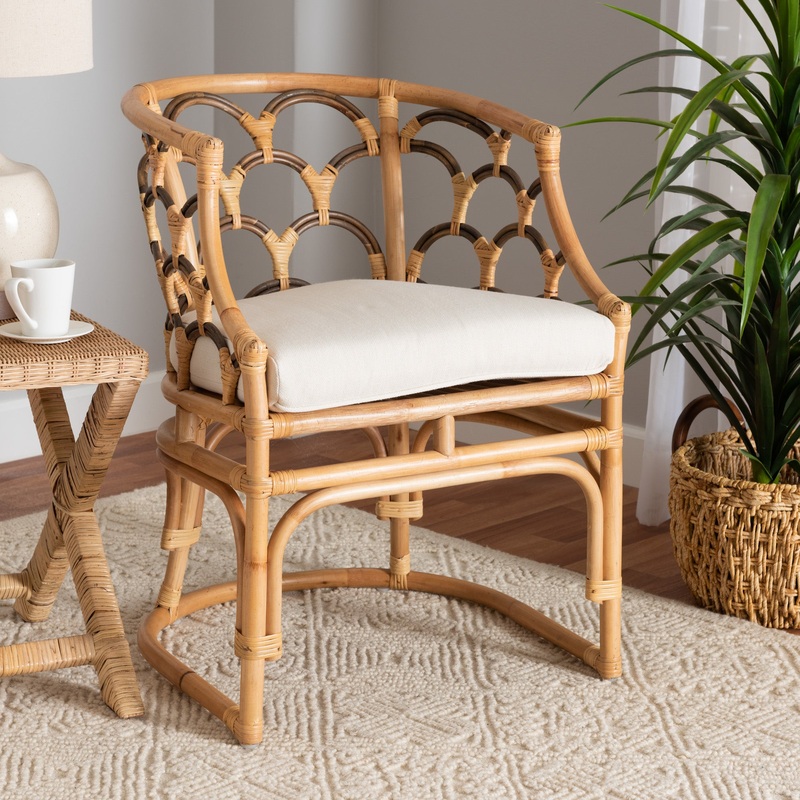 Baxton Studio bali & pari Aster Modern Bohemian Natural Brown Rattan Armchair
