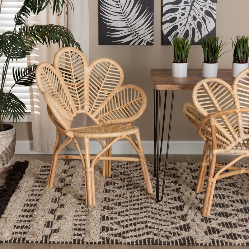 Baxton Studio bali & pari Bianca Modern Bohemian Natural Brown Rattan Flower Chair