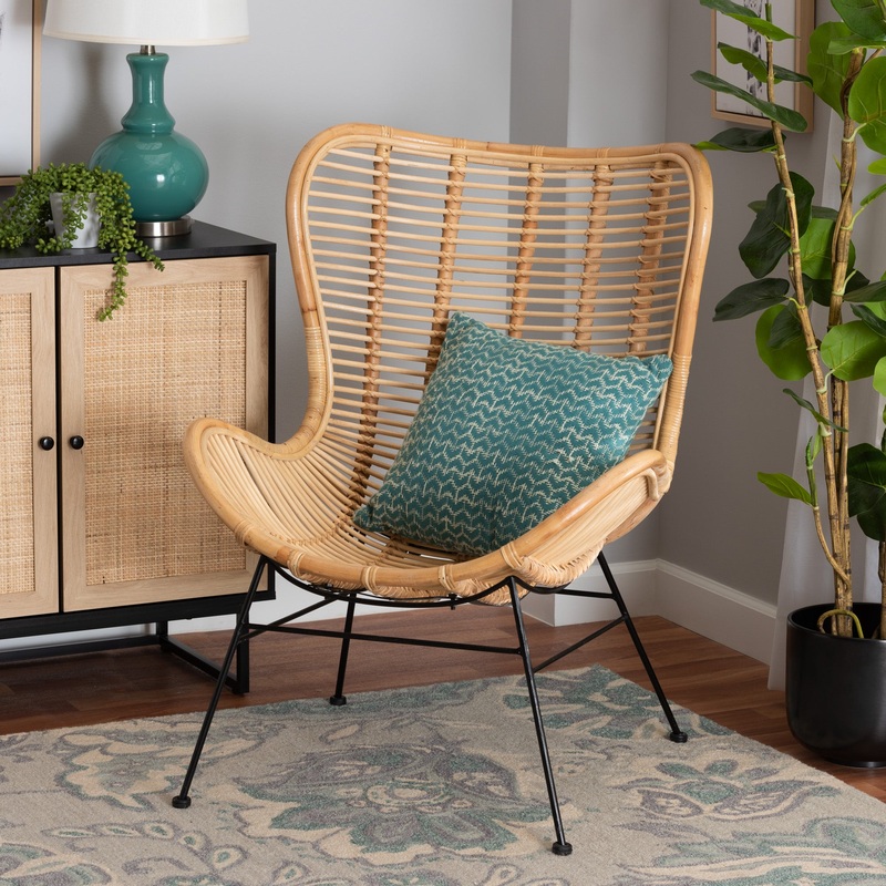 Baxton Studio bali & pari Colorado Modern Bohemian Natural Brown Rattan and Black Metal Accent Chair