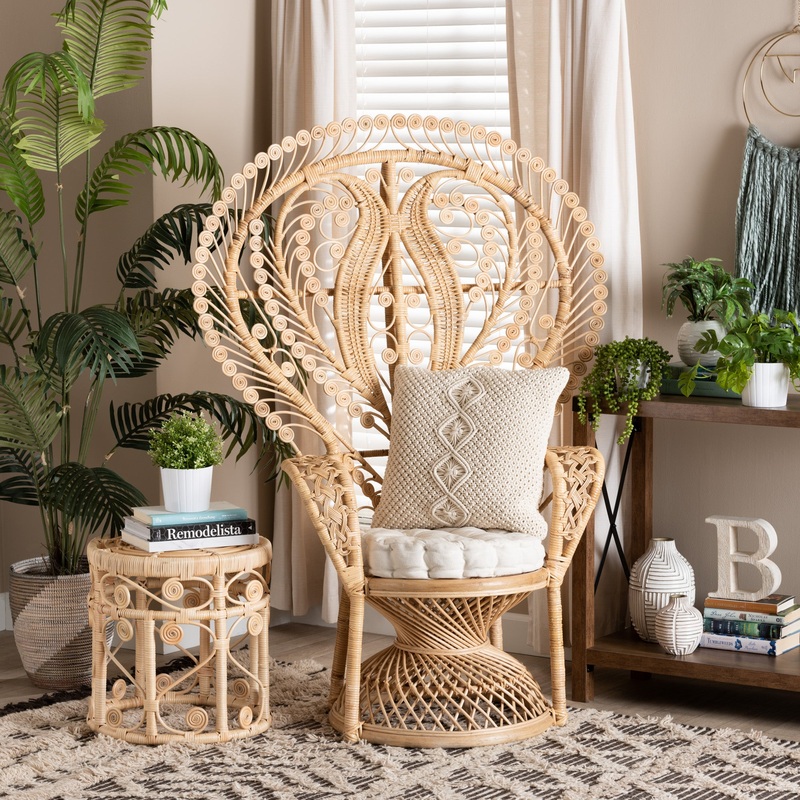 Baxton Studio bali & pari Fedra Modern Bohemian Natural Brown Rattan Peacock Accent Chair