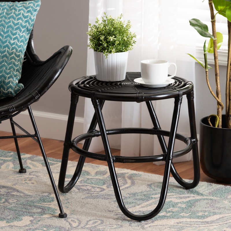 Baxton Studio bali & pari Pertessa Modern Bohemian Black Finished Rattan End Table