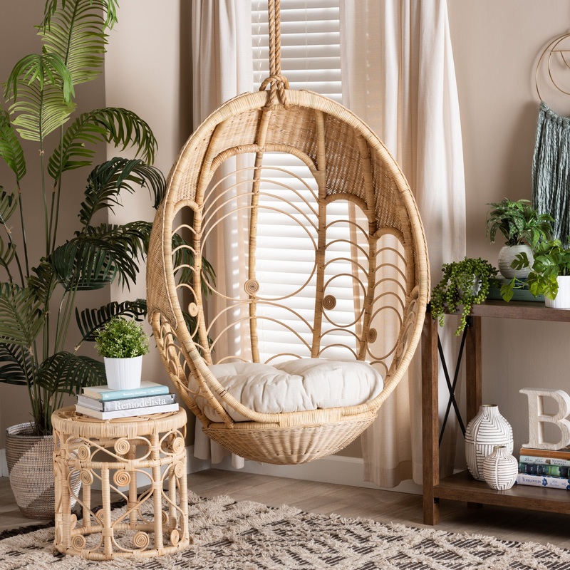 Baxton Studio bali & pari Umika Modern Bohemian Natural Brown Rattan Hanging Chair
