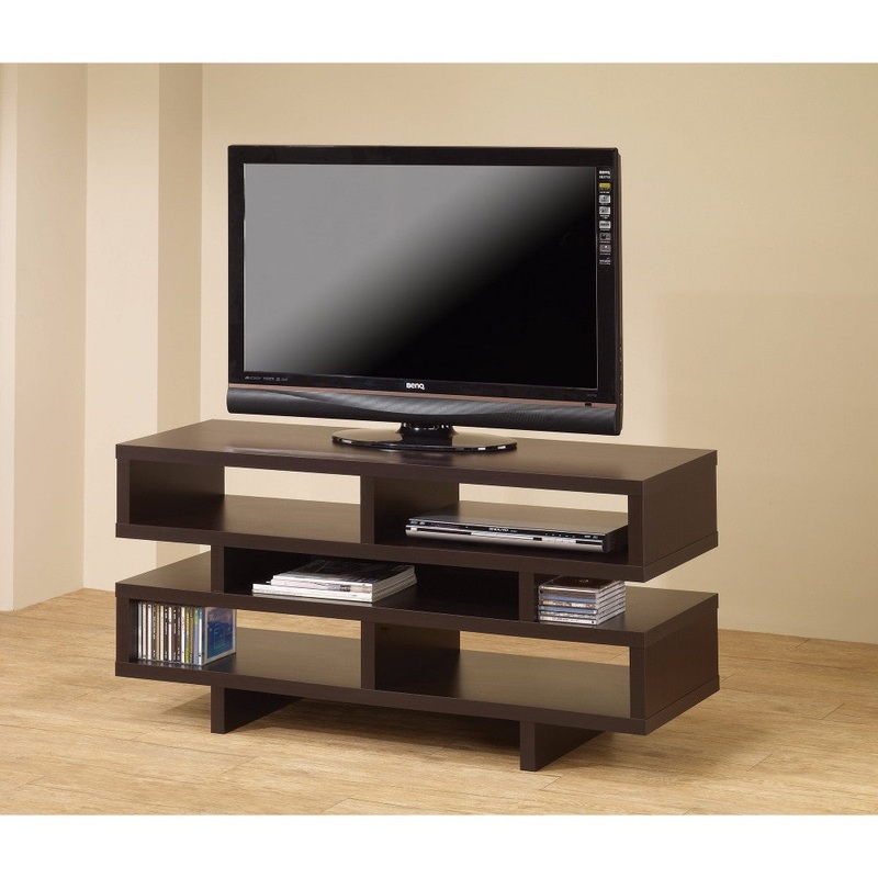 Contemporary Tv Console With Open Storage, Brown  By Benzara