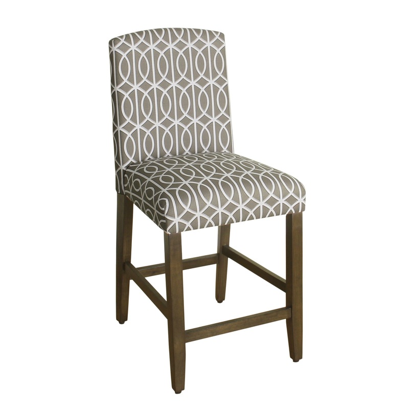 Fabric Upholstered Wooden Barstool With Trellis Pattern Cushioned Seat, Multicolor By Benzara