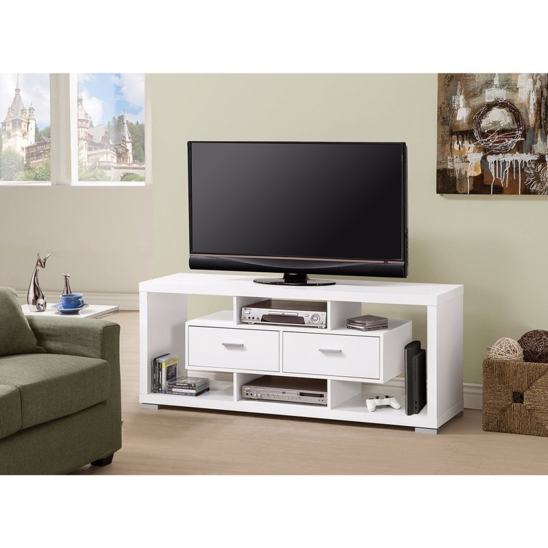 Spacious Modern Style Tv Console, White  By Benzara