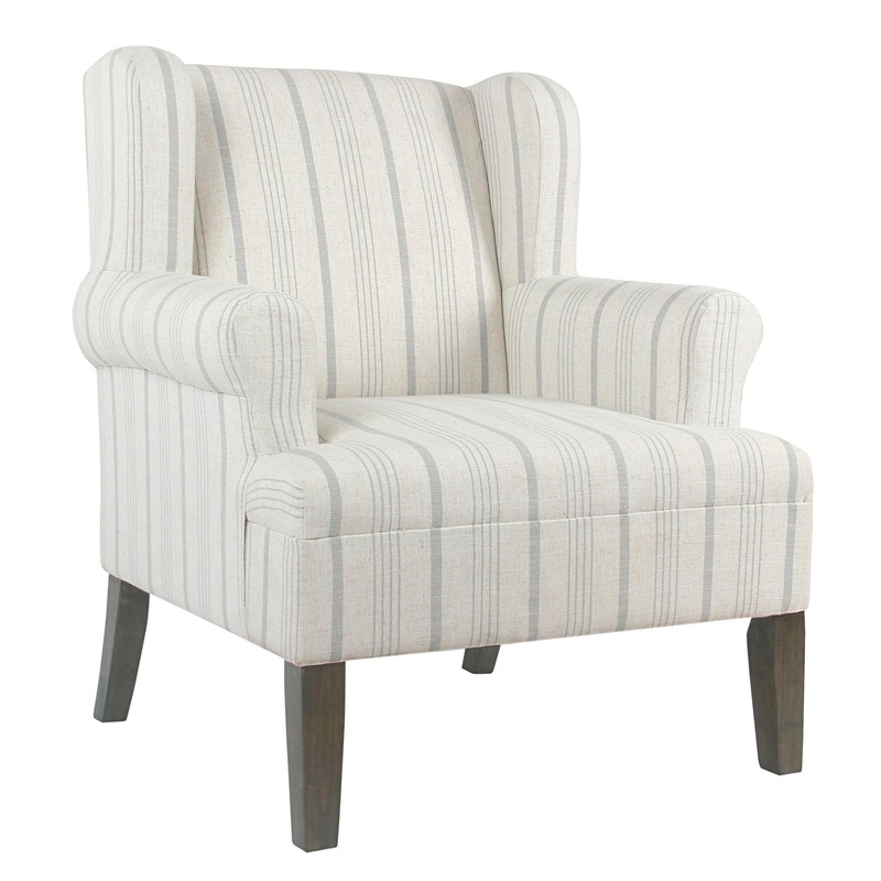 Stripped Pattern Fabric Upholstered Wooden Accent Chair With Wing Back, Multicolor By Benzara