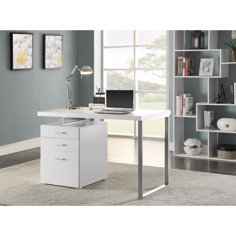 Superb White Office Desk With Reversible Set-Up  By Benzara