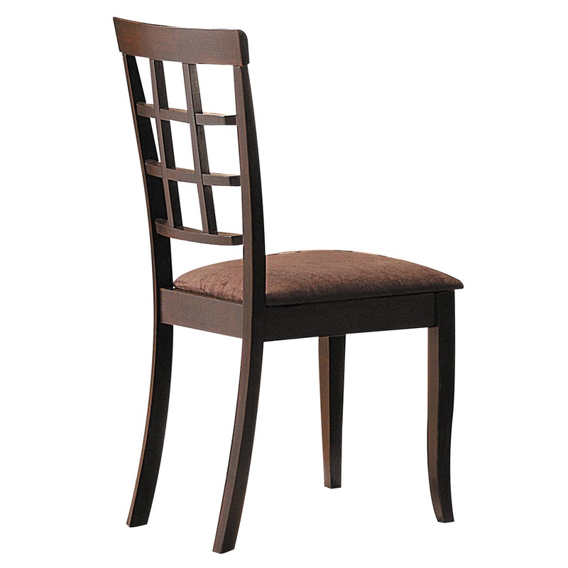 Wood & Fabric Side Chairs With Open Grid Pattern Back, Espresso Brown, Set Of 2 By Benzara