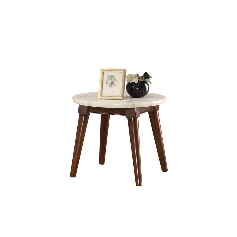 Wooden Base End Table With Marble Top, Walnut Brown By Benzara