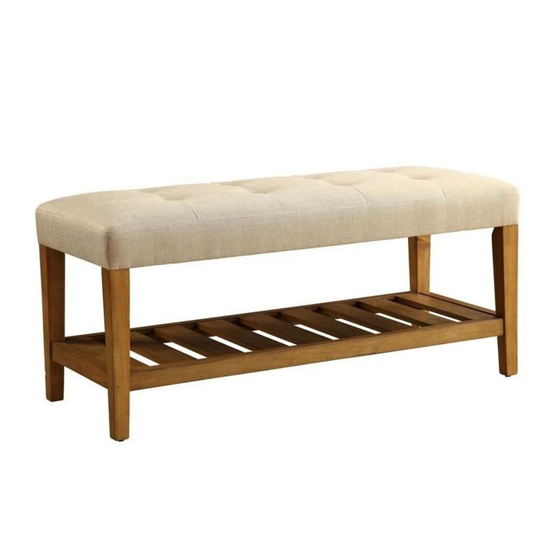 Wooden Bench, Beige & Oak  By Benzara