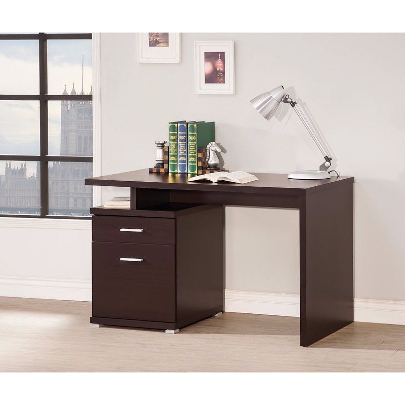 Wooden Contemporary Desk With Cabinet, Brown  By Benzara
