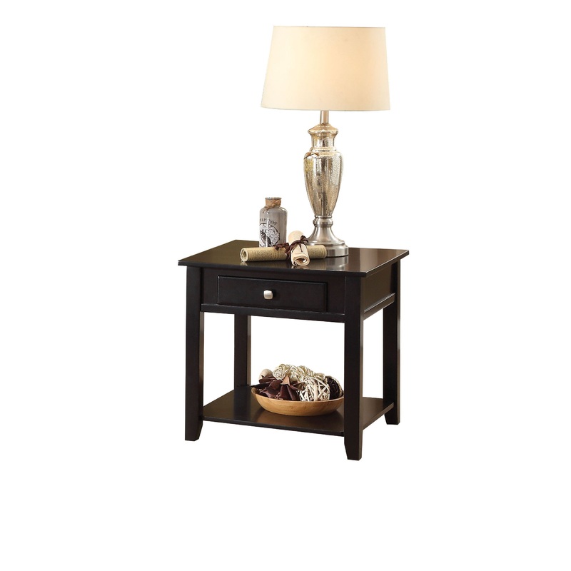 Wooden End Table With One Drawer And One Shelf, Black By Benzara