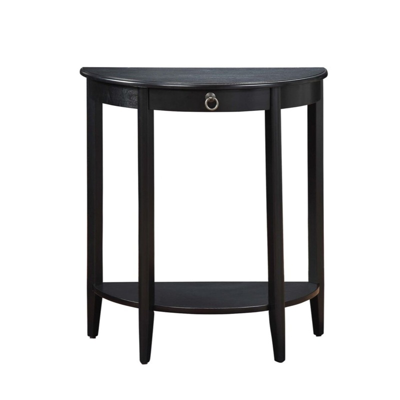 Wooden Half Moon Shaped Console Table With One Storage Drawer, Black By Benzara