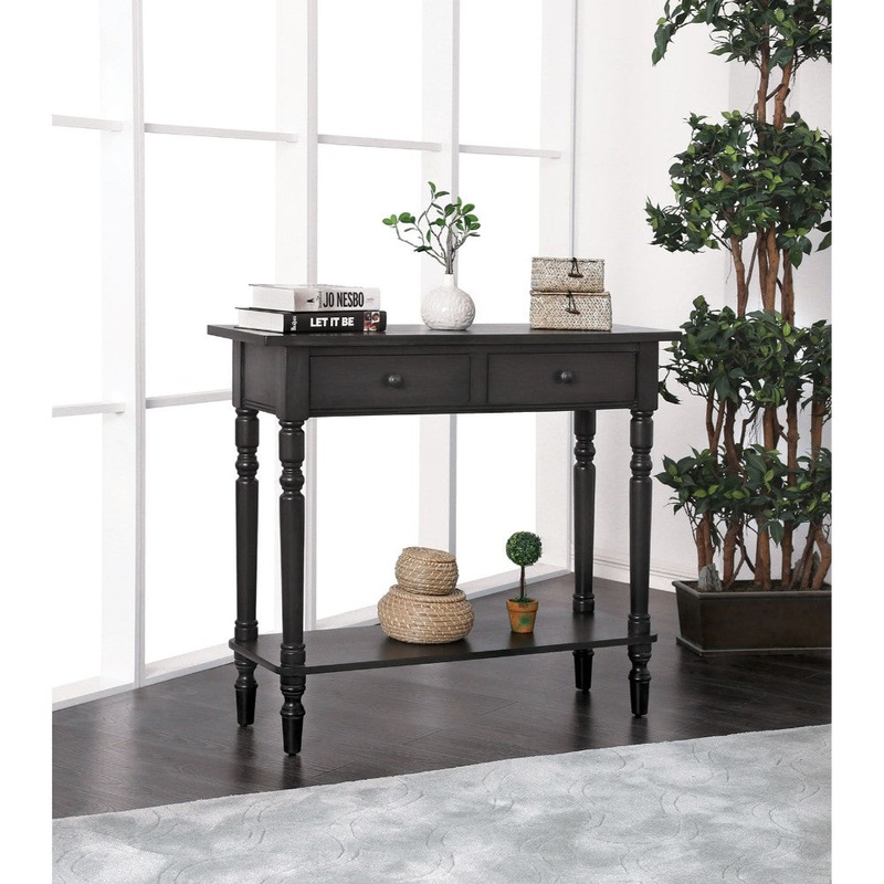 Wooden Two Drawer And One Bottom Shelf Server With Turned Feet, Gary By Benzara