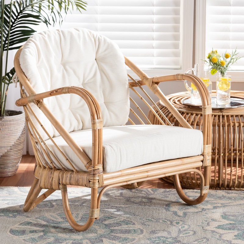 Baxton Studio bali & pari Aliane Modern Bohemian Natural Brown Antique Rattan Armchair