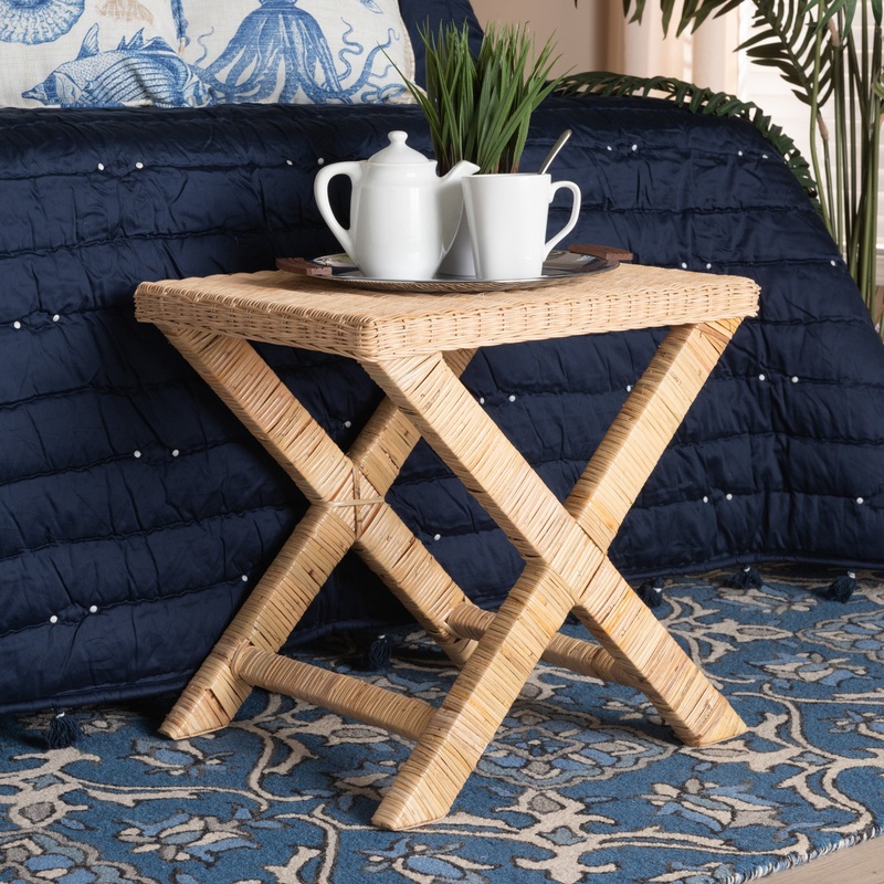 Baxton Studio bali & pari Farica Modern Bohemian Natural Rattan And Mahogany Accent Bench