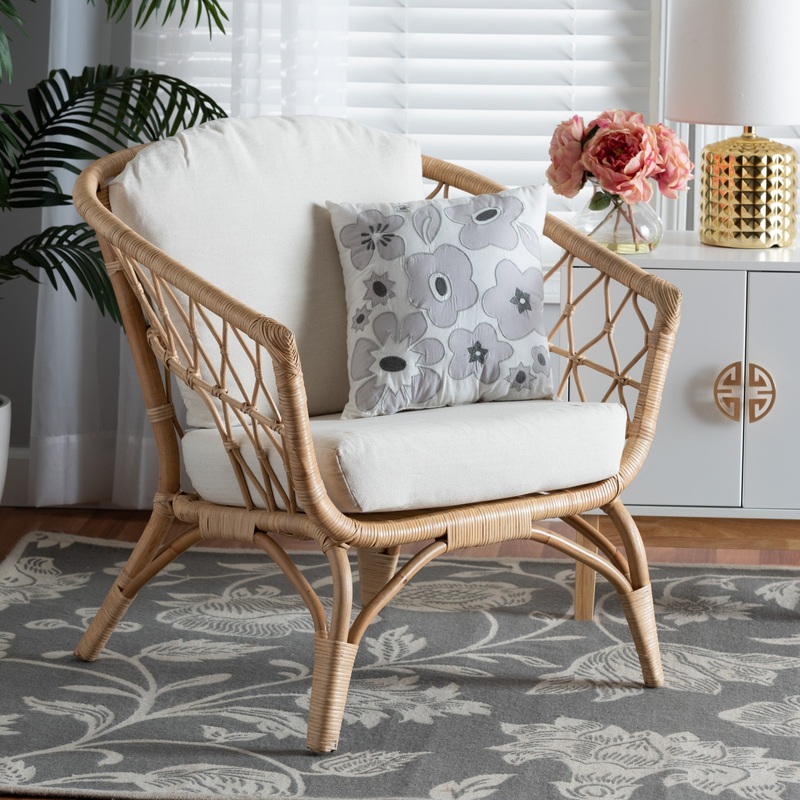 Baxton Studio bali & pari Feya Modern Bohemian Natural Brown Antique Rattan Armchair