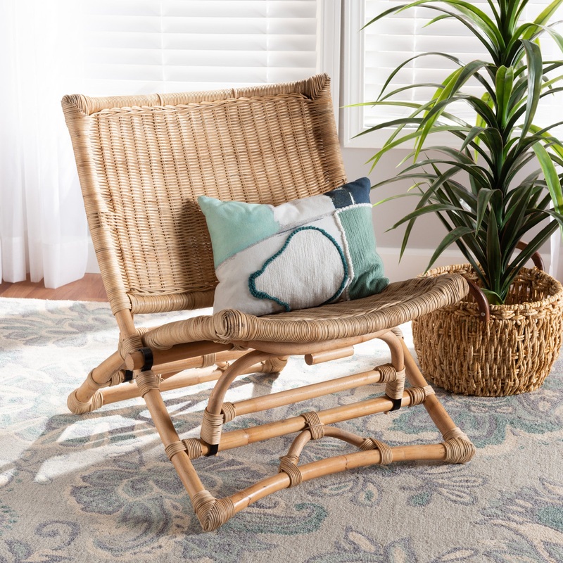 Baxton Studio bali & pari Herrara Modern Bohemian Natural Brown Antique Rattan Foldable Lounge Chair