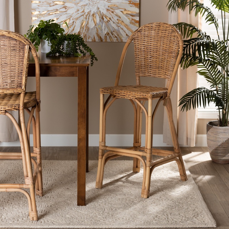 Baxton Studio bali & pari Neola Modern Bohemian Natural Rattan Bar Stool