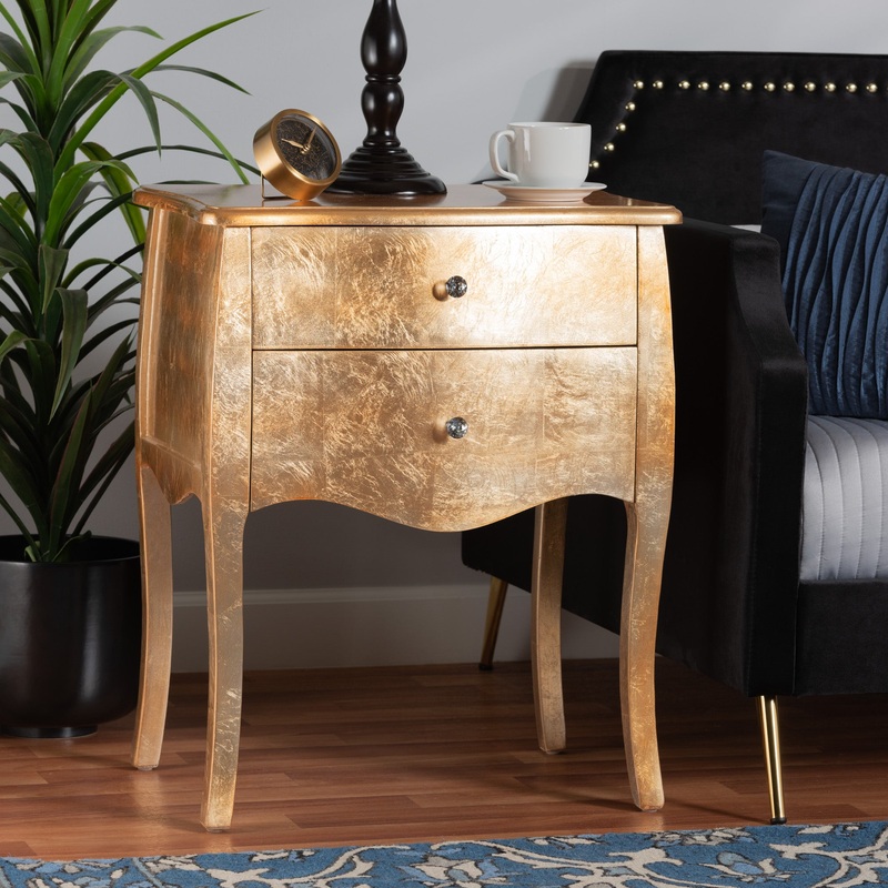 Baxton Studio Patrice Classic and Traditional Gold Finished Wood 2-Drawer End Table