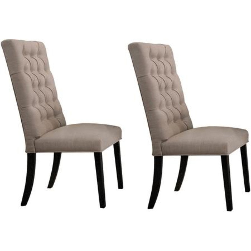 Wooden Dining Side Chair With Button Tufted Back, Set Of 2, Tan Brown And Black By Benzara