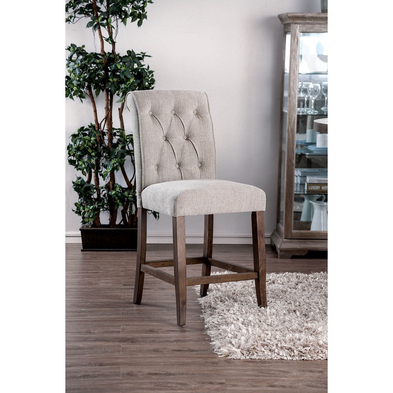 Wooden Fabric Upholstered Counter Height Chair, Cream And Brown, Pack Of Two  By Benzara